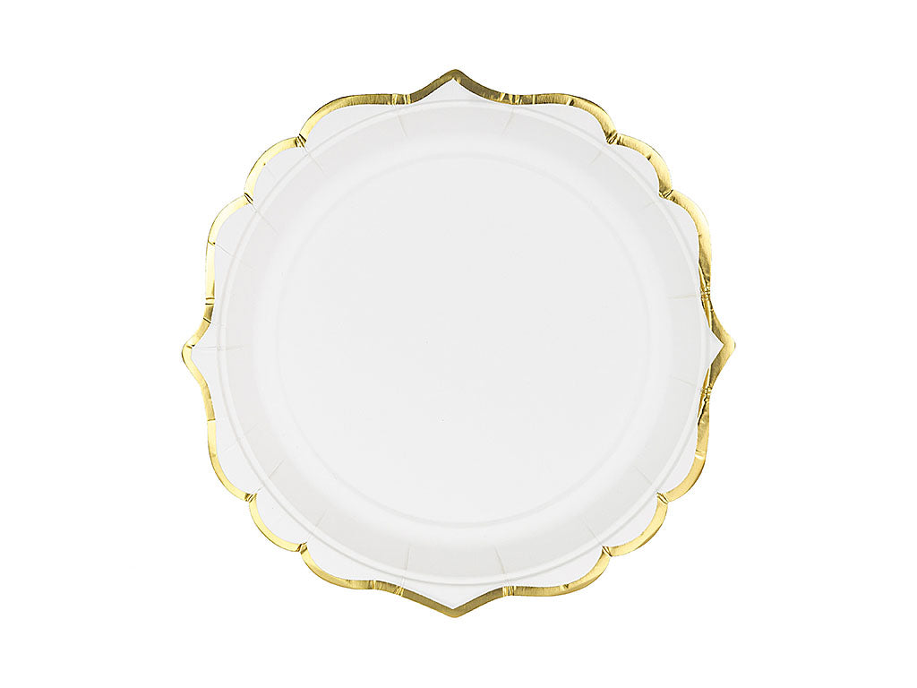 Teller, Pappe, weiß, Goldkante, ohne Druck, Ø 18,5 cm